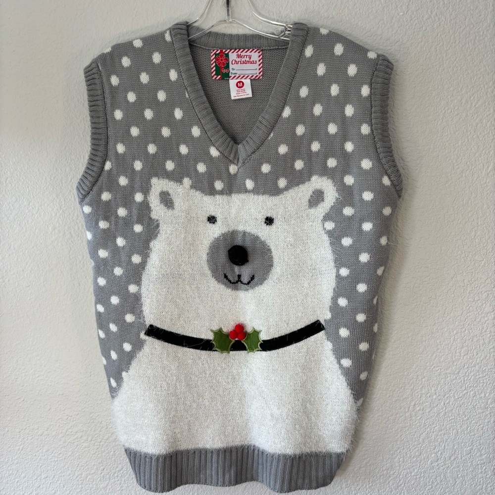 Christmas Polar Bear Sweater Vest Unisex Medium Pullover V-Neck Party Holidays